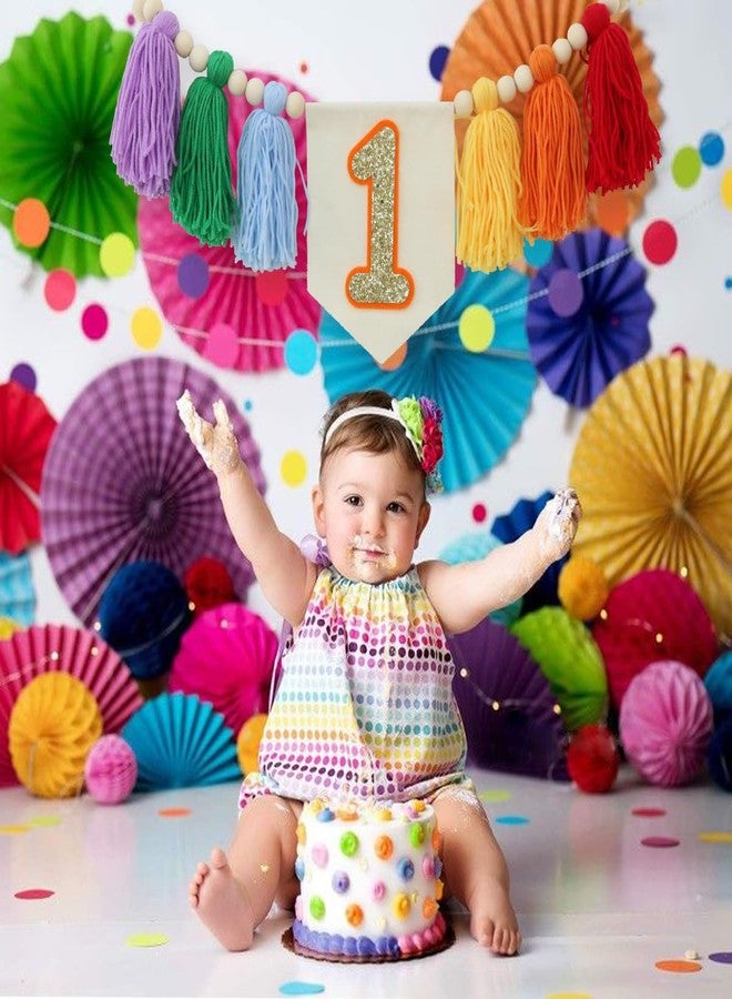 Ereniko Handmade Light Rainbow 1st Birthday High Chair Banner Party Decoration for Girl Baby Colorful Wall Hangings Decoration Happy One Birthday Photoshoot Props Photo Props - Image 4